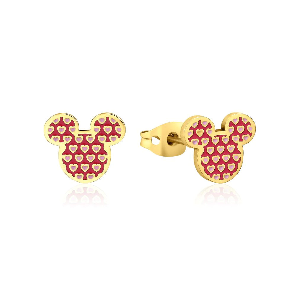 Mickey Love Heart Print Stud Earrings - 2 colours available