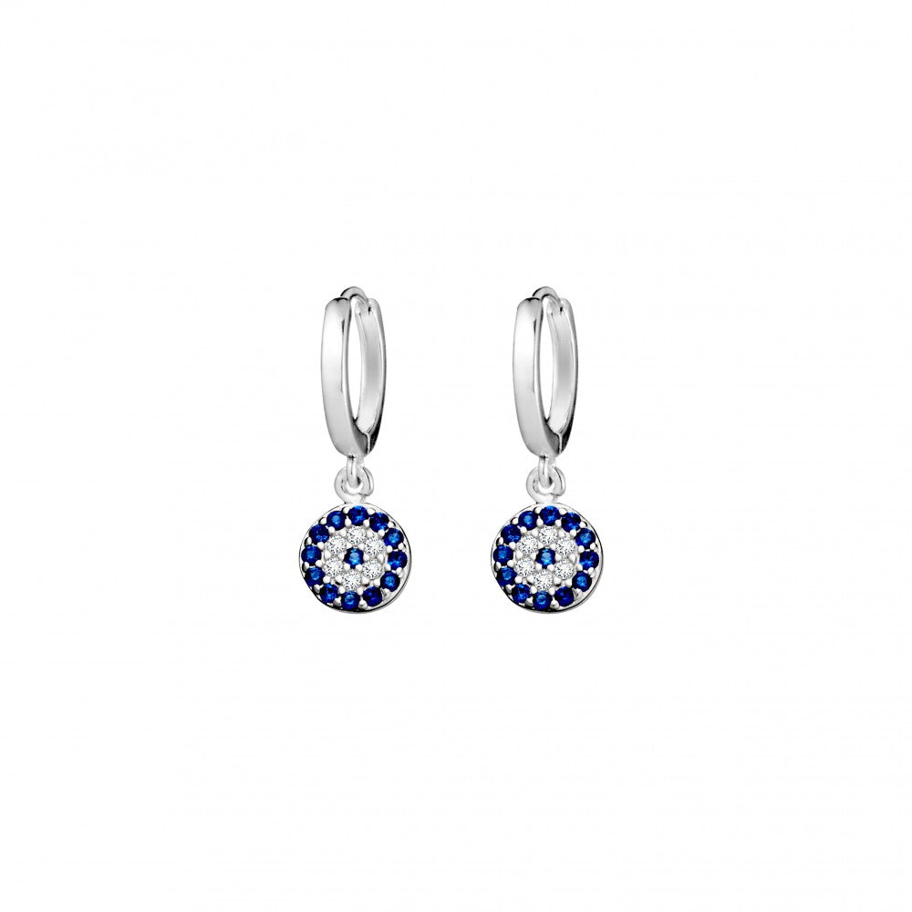 Earring -  Round CZ Evil Eye Huggie