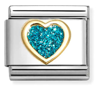 Glitter - Turquoise Heart Gold Charm