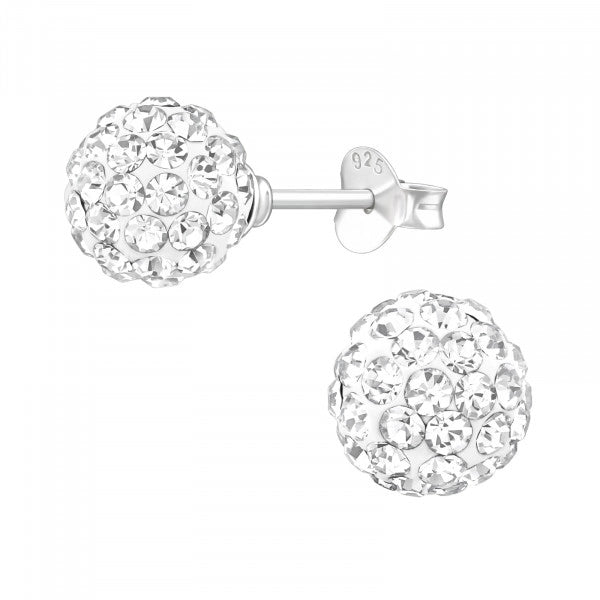 8mm White Crystal Ball Studs