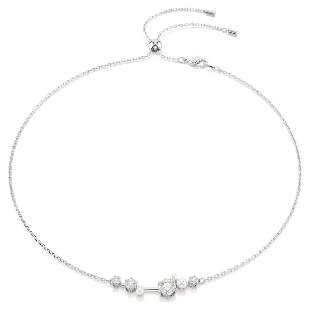 Constella Pearl & Round Cuts Silver Necklace