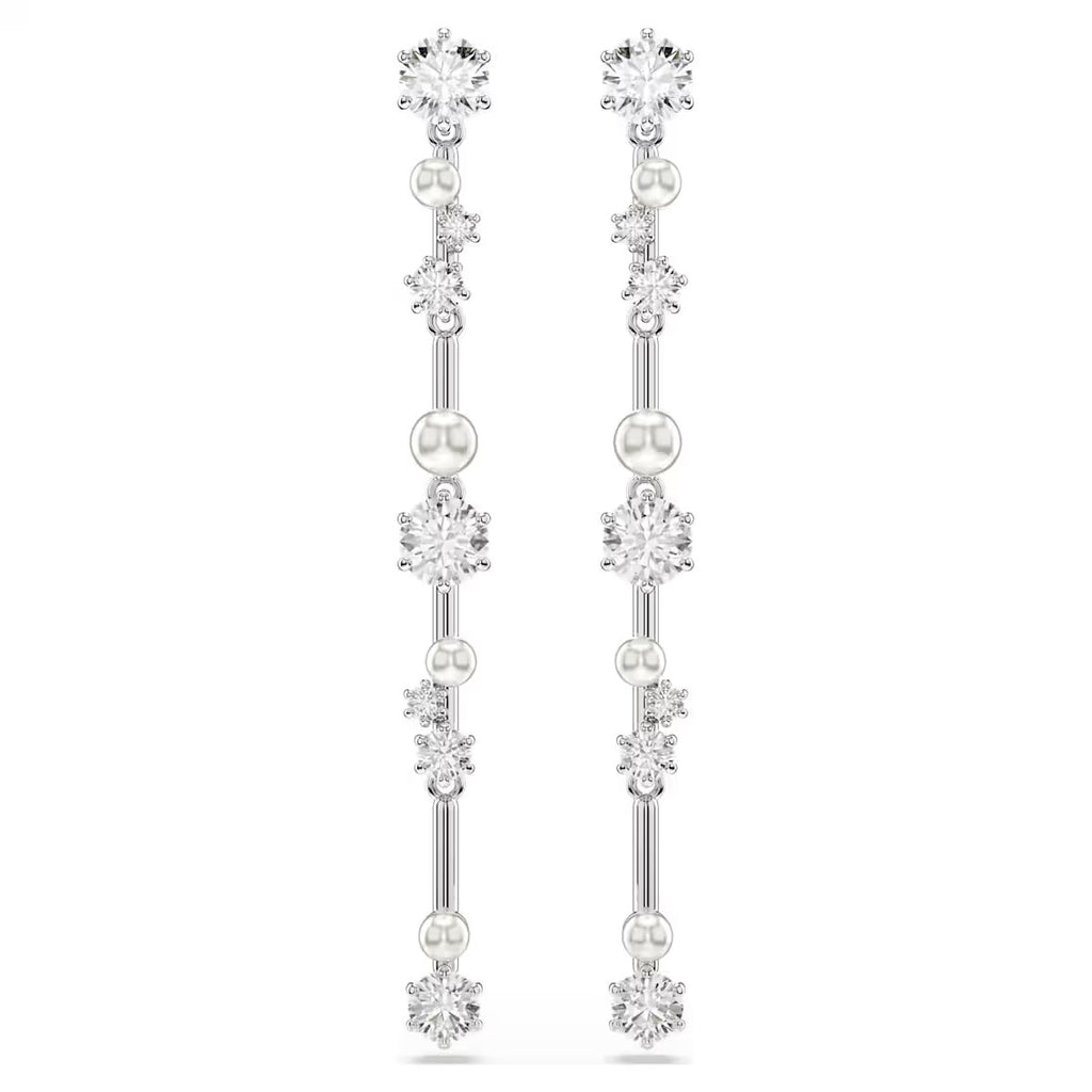 Constella Pearl & Round Cuts Silver Drop Earrings