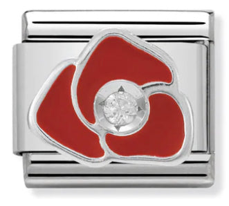 Nature - Red Rose with CZ & Enamel Silver Charm