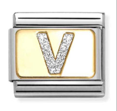 Glitter Letter V Gold Charm