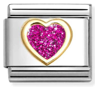 Glitter - Fuchsia Heart Gold Charm