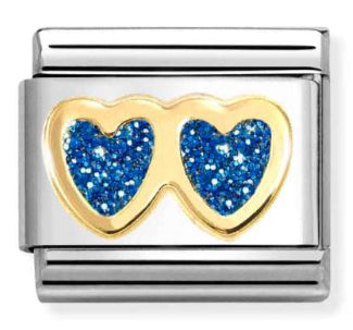 Glitter - Double Blue Heart Gold Charm