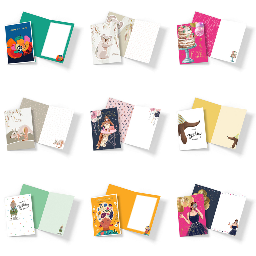 Large Happy Birthday Themed Greeting Cards (BLANK)