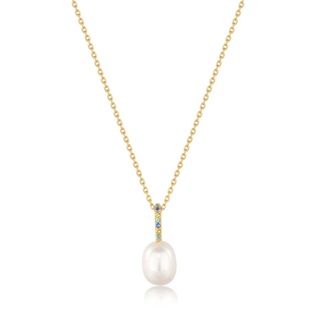Modern Muse - Gold Gem Pearl Drop Pendant Necklace