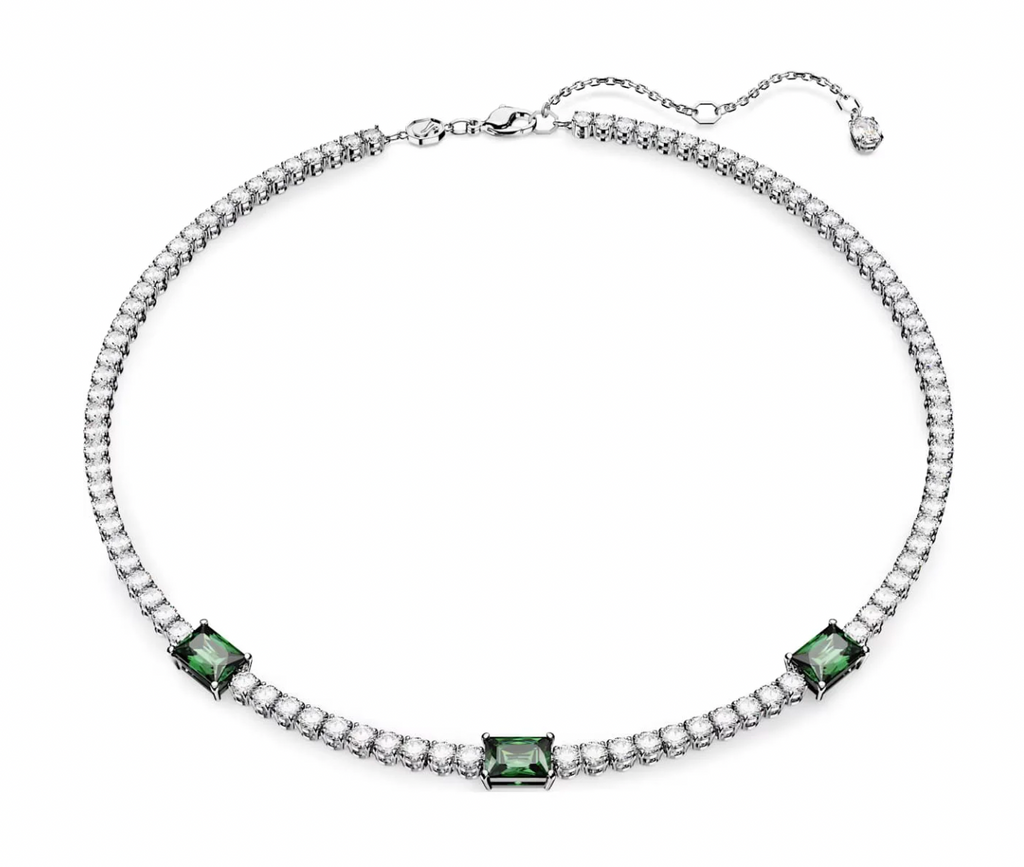 Mesmera Green Mixed Cuts Silver Tennis Necklace