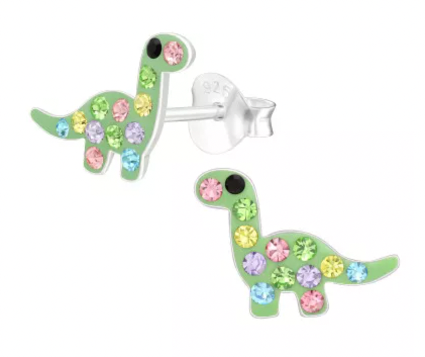 Kids Green Dinosaur with CZ Stud Earrings