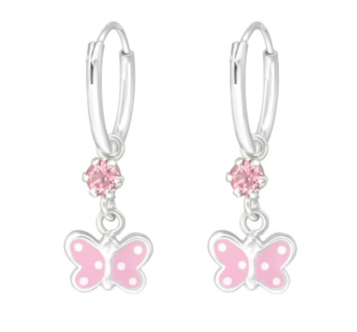 Kids Pink Butterfly Hoop Earrings