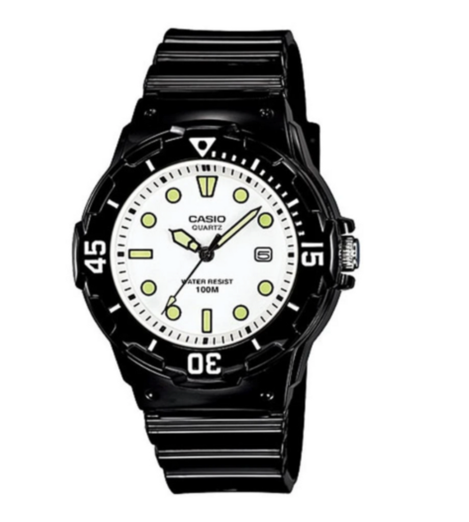 Casio Ladies Driver Look Analog Black Resin, Black Face, White Number Watch