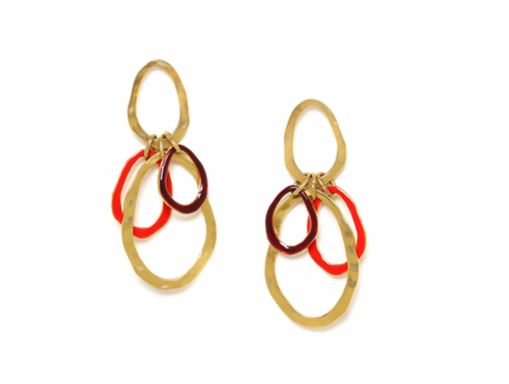 ALLEGRA oval ring dangles post earrings (red)