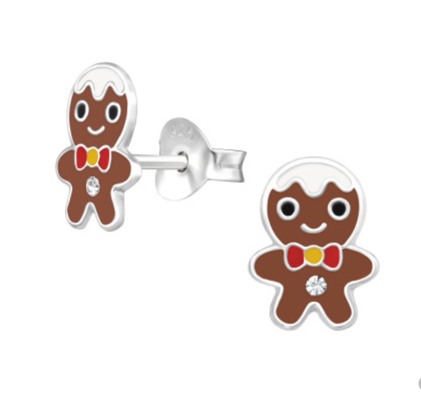 Christmas: Kids Gingerbread Man with CZ Stud Earrings