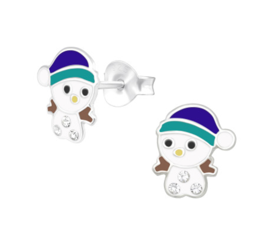 Christmas: Kids Snowman with Crystals Stud Earrings