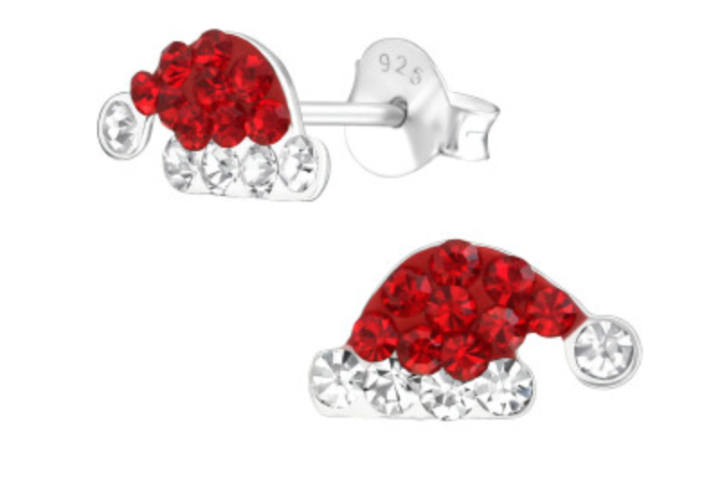 Christmas: Kids Santa Hat with Crystals Stud Earrings