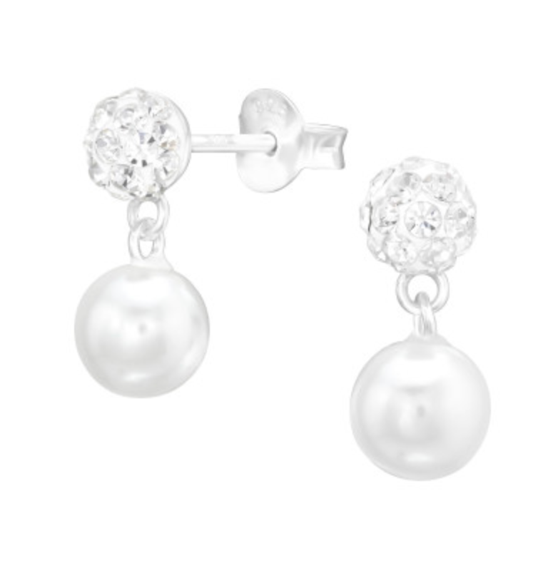 Kids Hanging Pearls and Crystal Earrings