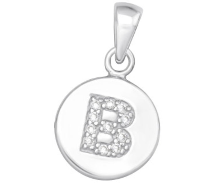 Initial ‘B’ Disc Pendant - Silver or Gold