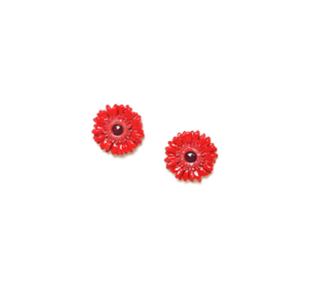 RUBY red gerbera flower stud earrings