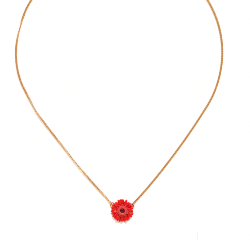 RUBY red gerbera flower short necklace