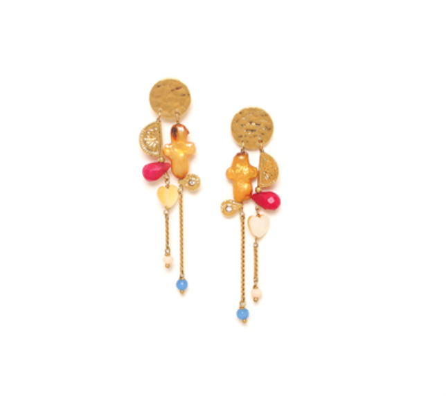 CALI yellow MOP disc post earring with dangles