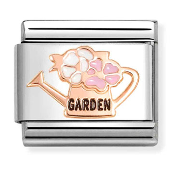 Hobbies - Watering Can with Flowers Rosegold & Enamel Charm