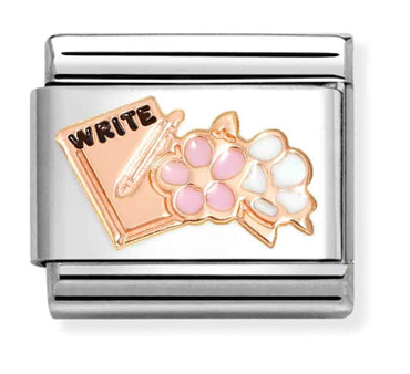 Hobbies - Writing Book with Flowers Rosegold & Enamel Charm