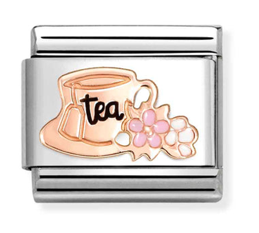 Food - Tea Cup with Flowers Rosegold & Enamel Charm