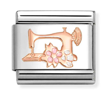 Hobbies - Sewing Machine with Flowers Rosegold & Enamel Charm