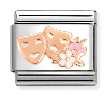 Hobbies - Theatre Marks with Flowers Rosegold & Enamel Charm