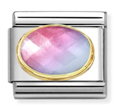 Gemstones - Faceted Pink/Light Blue Ombre CZ Gold Charm