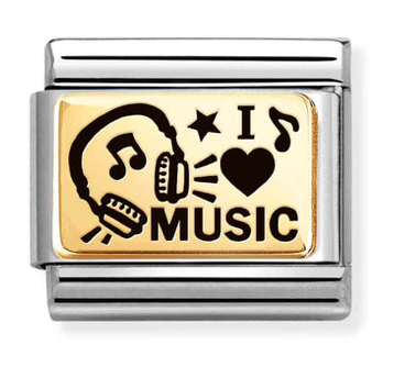 Hobbies - I Love Music Gold & Black Enamel Charm