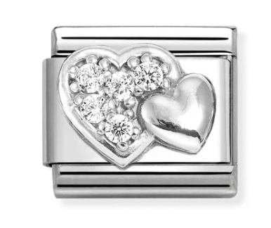 Love - Raised Heart and White CZ Silver Charm