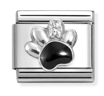 Animal - Black & White Paw Silver Charm