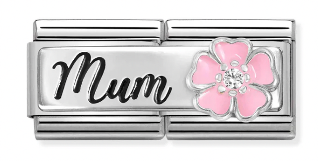 Double Link - Mum with Flower Silver Charm