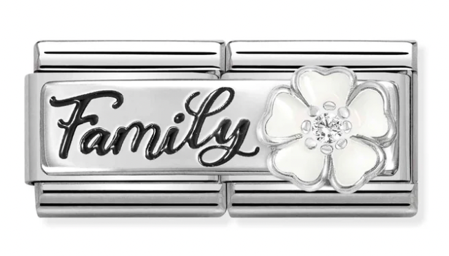 Double Link - Family with Flower Silver Charm