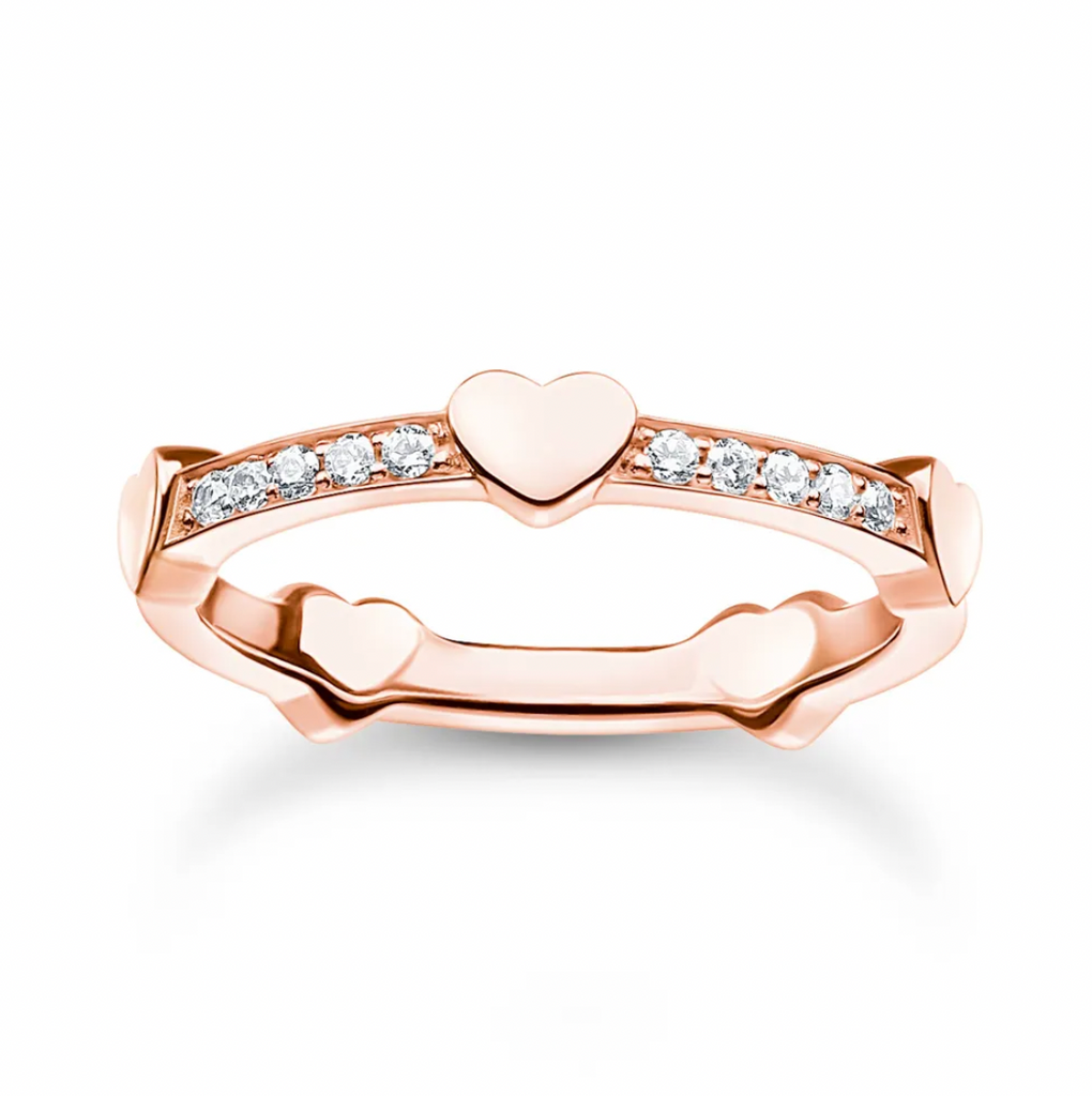 Charming CZ Pave with Hearts Rosegold Band Ring