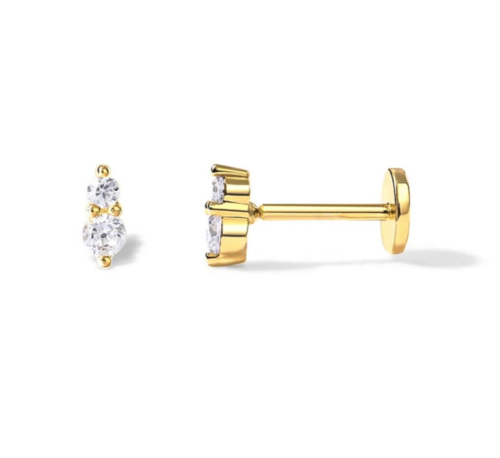 Flat Back Single Earring - Double CZ