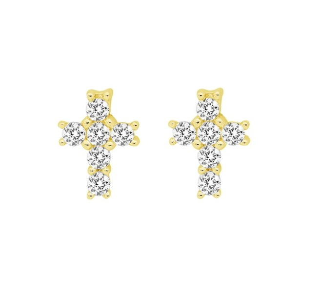 Earring - Cross with CZ Studs - 3 colours