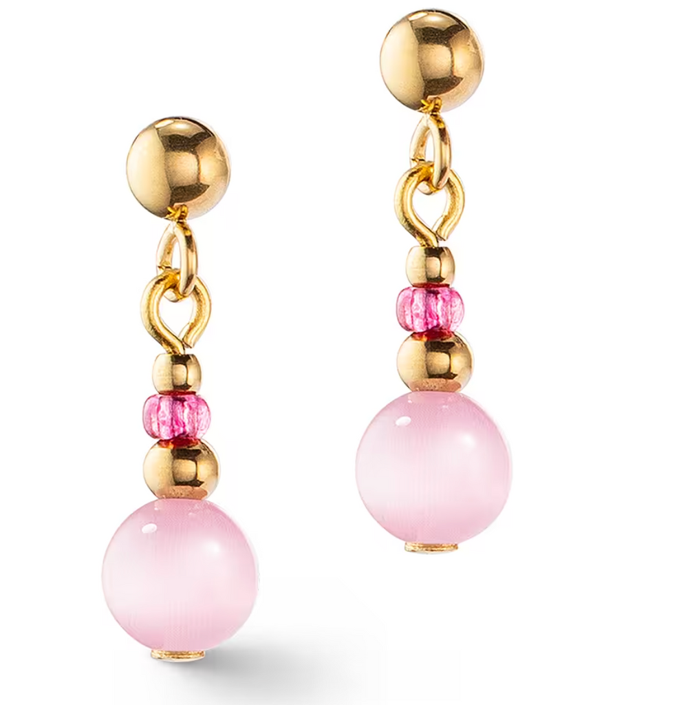 Round Pink Bead Drop Earrings