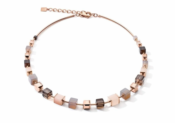 Geo Cube Rose Aventurine, Agate & Smoky Quartz Necklace