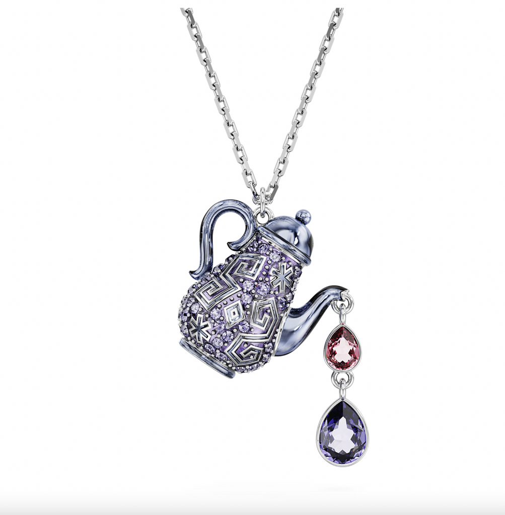 Alice in Wonderland pendant Teapot, Purple, Rhodium plated