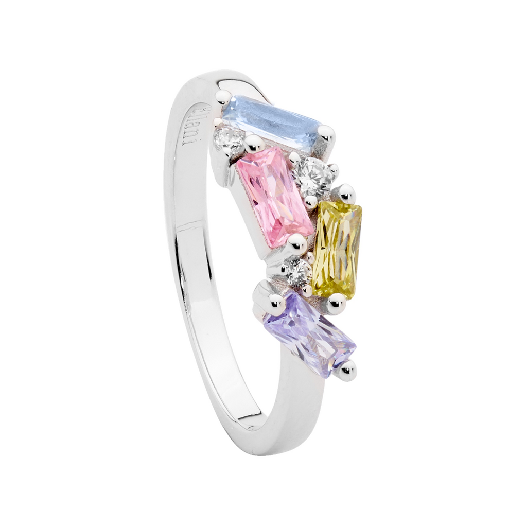 Baguette and Round Pastel coloured CZ Ring