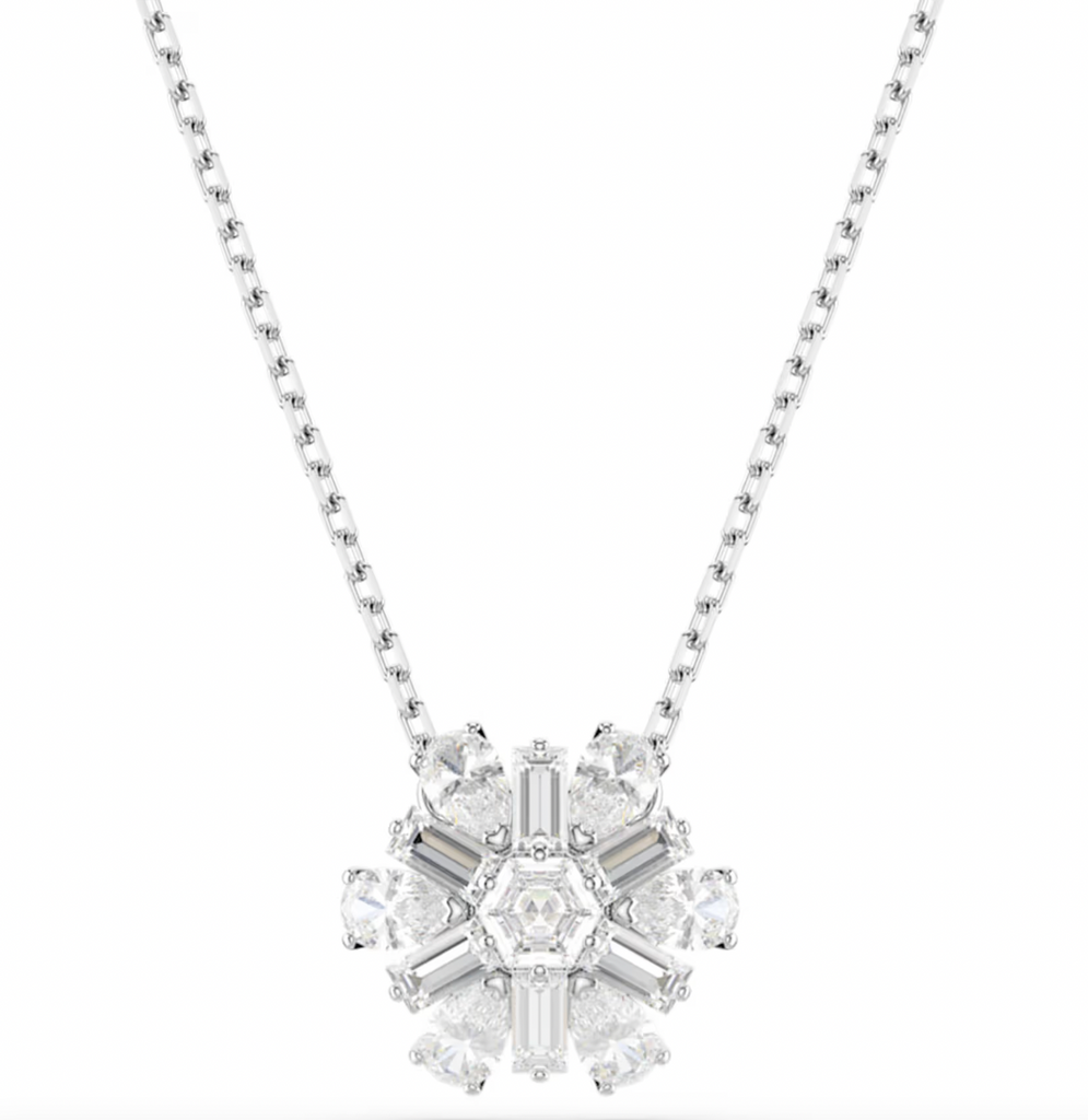 Idyllia Mixed Cuts Snowflake, White, Rhodium Plated Necklace