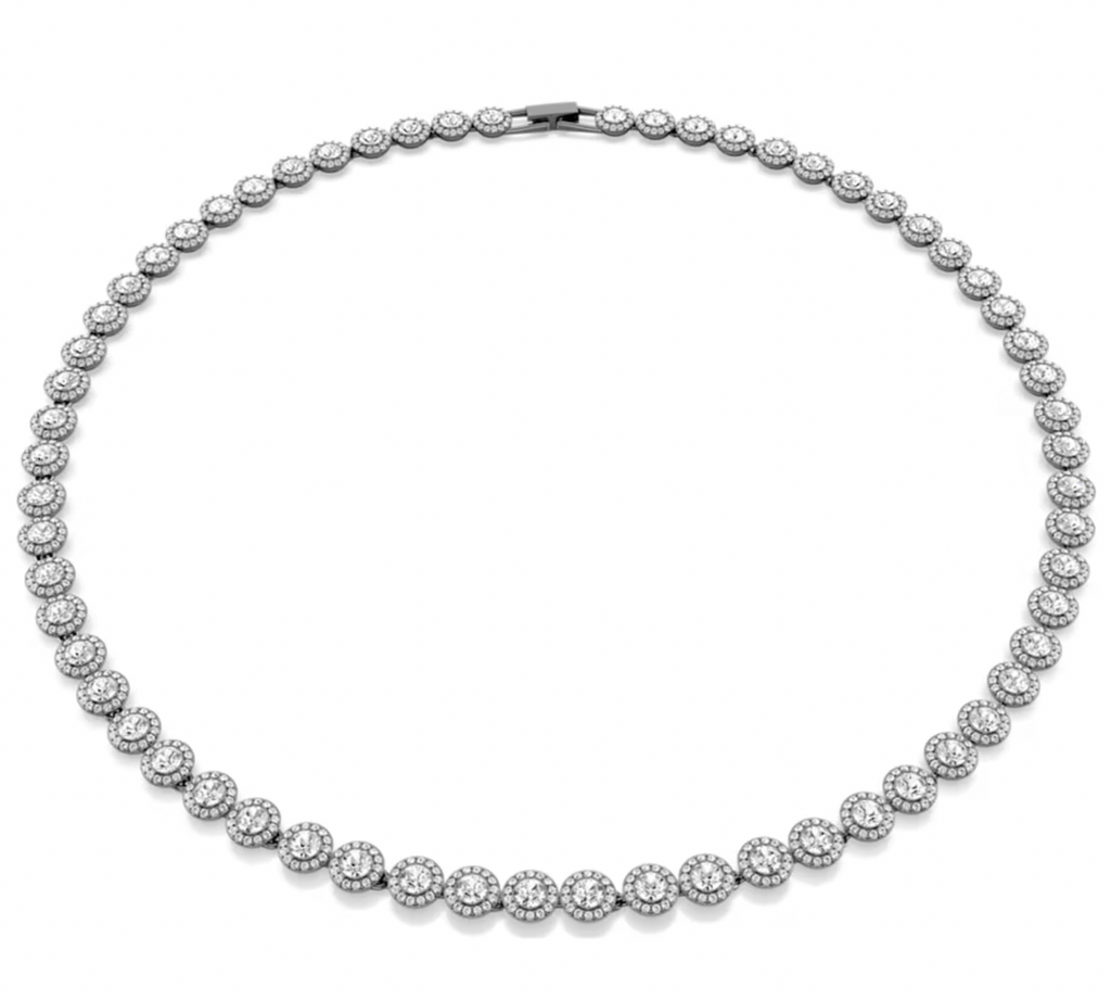 Una Round Cut Long, White, Ruthenium Plated Necklace