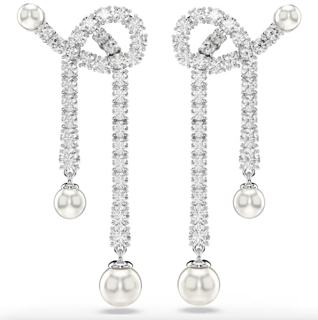 Matrix Crystal Pearl Round Cut, White Drop Earring