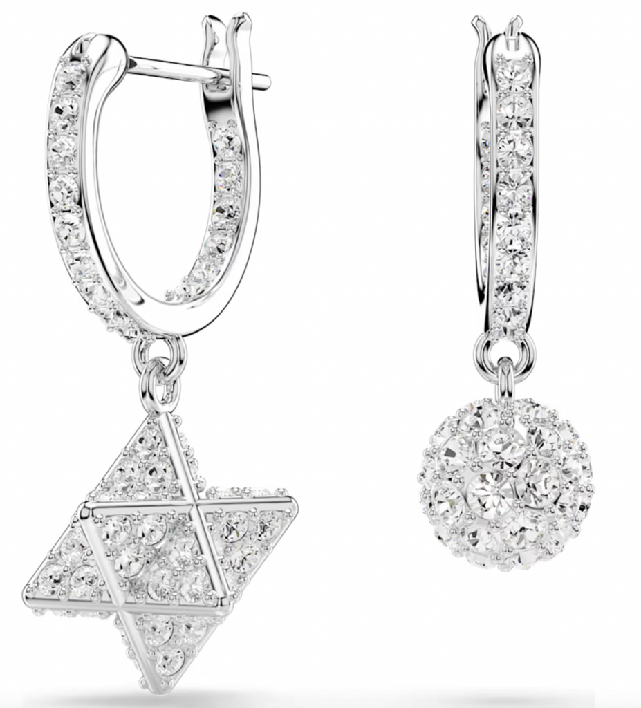 Dextera Asymmetrical Design, Round Cut, Star & Sphere White Drop Earrings