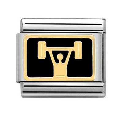 Sports - Weightlifter Gold & Black Enamel Charm