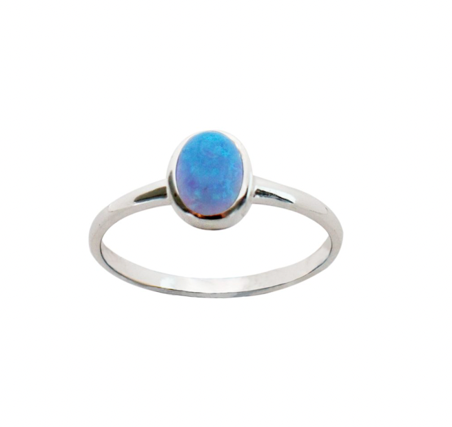 Oval Blue Opalite Silver Ring