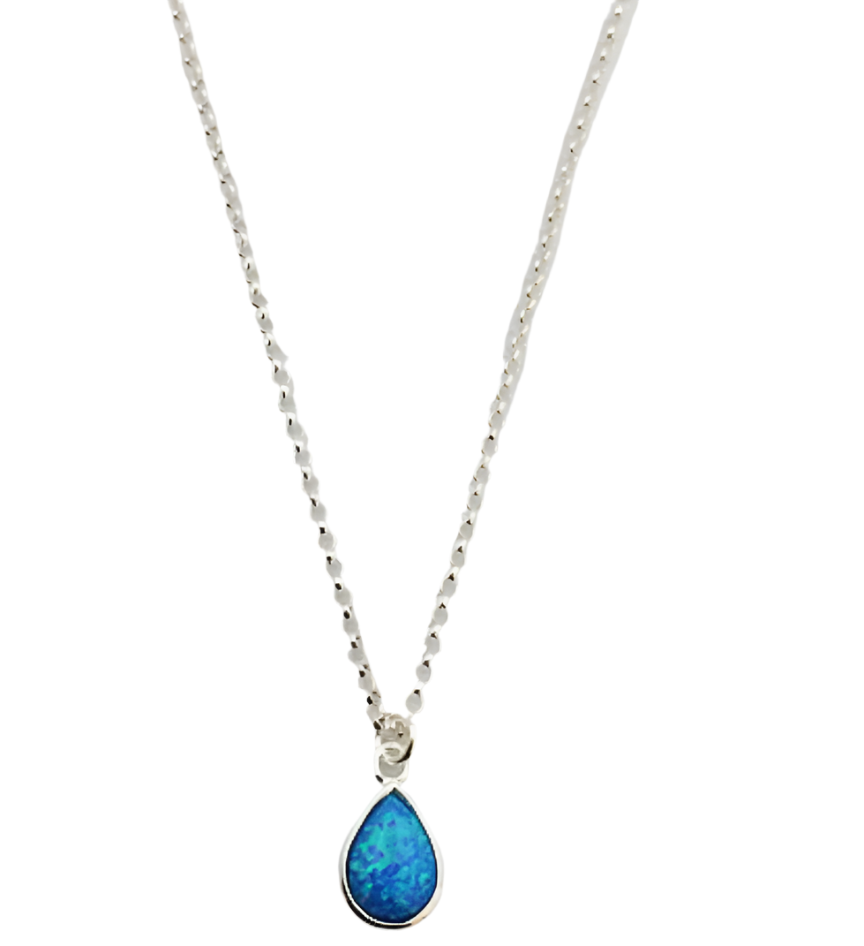 Blue Teardrop Opalite Silver Necklace